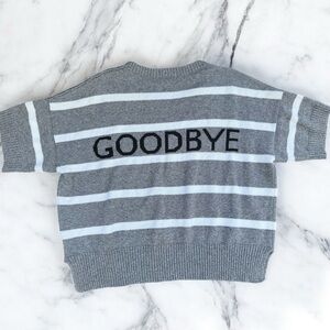 Banana Republic Striped Short Sleeve Sweater “Goodbye” Graphic Womens Small